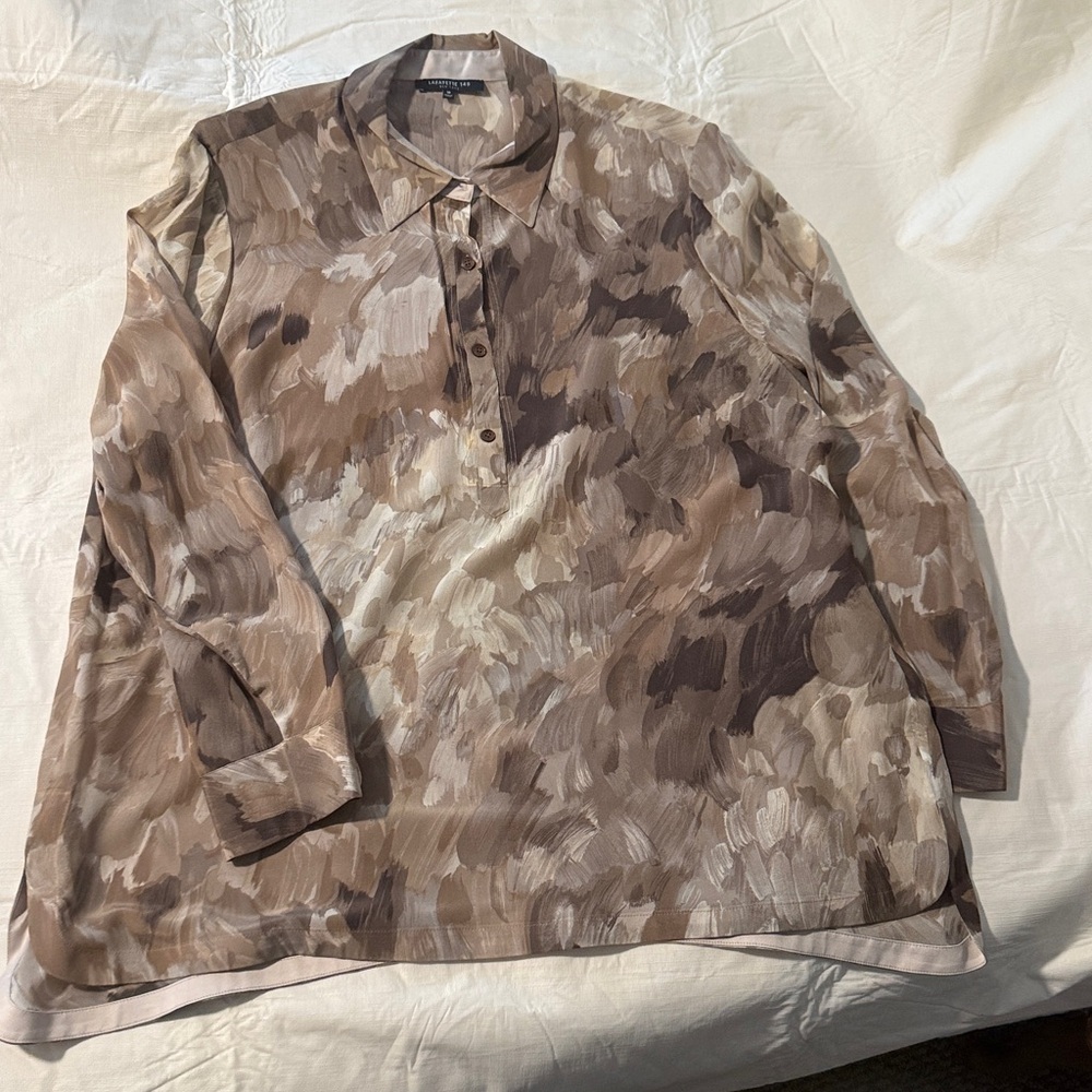 Lafayette 148 New York Abstract Brown Blouse